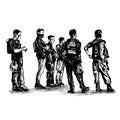 Drawing of Hong Kong police are standing to waiting protesters