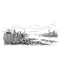 Drawing of Hong Kong Port show skyline and city scape