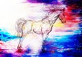 Drawing horse on old paper, original hand draw. Color effect. Royalty Free Stock Photo