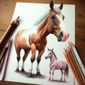 Drawing a horse and a pink pony, Generative AI