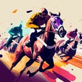 Drawing of a horse racing competition, the rider strives for victory. For your design Royalty Free Stock Photo