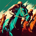 Drawing of a horse racing competition, the rider strives for victory. For your design Royalty Free Stock Photo