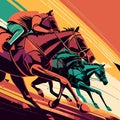 Drawing of a horse racing competition, the rider strives for victory. Royalty Free Stock Photo