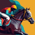 Drawing of a horse racing competition, the rider strives for victory. Royalty Free Stock Photo