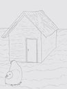 A Drawing Of A House And A Bird - two little humas in front of a little house Royalty Free Stock Photo