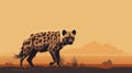 Minimalist Hyena Walking In Desert With Sunset Background