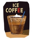 Drawing Iced coffee with ice cream in glass on dark black background Royalty Free Stock Photo