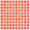 100 drawing icons set grunge orange Royalty Free Stock Photo