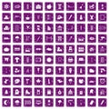 100 drawing icons set grunge purple Royalty Free Stock Photo