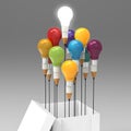 Drawing idea pencil and light bulb concept outside the box as cr