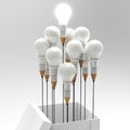 Drawing idea pencil and light bulb concept outside the box as cr
