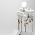 Drawing idea pencil and light bulb concept outside the box as cr