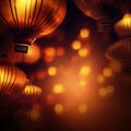 Drawing illustration, hanging glowing colorful Chinese Lanterns. Chinese New Year celebrations