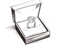 Illustration of isolated diamond ring in the box in hand-drawn style