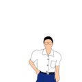 Drawing image of a Thai girl on a white student uniform