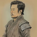 Drawing of a Japanese warrior