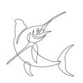 Drawing of a jumping swordfish made in the one line art technique