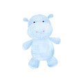 Drawing of a knitted toy of a funny little blue hippo