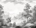 drawing landscape pattern of ancient European forests of trees. Royalty Free Stock Photo