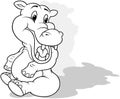 Drawing of a Laughing Hippo Sitting on the Ground with its Head Turned