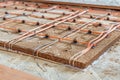 drawing layout lines for underfloor heating on subfloor Royalty Free Stock Photo