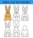 Drawing lesson for children. How draw a cartoon cute mouse. Drawing tutorial with funny cartoon animal. Step by step repeats the