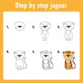 Drawing lesson for children. How draw jaguar.