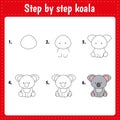 Drawing lesson for children. How draw koala.