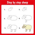 Drawing lesson for children. How draw a sheep. Royalty Free Stock Photo