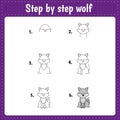 How draw a wolf. Drawing tutorial for kids. Step by step repeats the picture. Kids activity art page