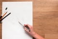 Drawing lesson flat lay. Painter draw sketch Royalty Free Stock Photo