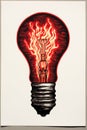 A drawing of a light bulb with flames coming out of it. Royalty Free Stock Photo