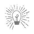 Drawing a light bulb in the style of a doodle. A symbol of a good idea. Vector