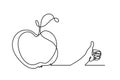 Drawing line apple with hand on the white