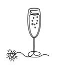 Drawing line wineglass of champagne