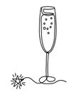 Drawing line wineglass of champagne