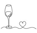 Drawing line wineglass with heart on the white