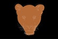 Drawing of a lioness. Head of a lioness full face. Simple linear drawing of a lioness. Wild animal