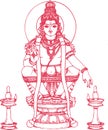 Drawing of Lord Ayyappan or Ayyppa outline Editable Illustration