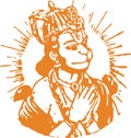 Drawing of Lord Hanuman Outline Editable Illustration. Strength and Powerful god Bhajarangi or Lord Shiva