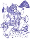 Drawing of Lord Hanuman Outline Editable Illustration. Strength and Powerful god Bhajarangi or Lord Shiva