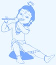 Drawing of Lord Krishna Fluting when he is in Child. Vector Illustration of Kid Krishna Royalty Free Stock Photo