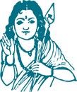 Drawing of Lord Murugan or Skanda Outline Editable Vector Illustration Royalty Free Stock Photo