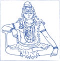 Drawing or Sketch of Lord Shiva Outline Vector Illustration. Design Element of Shiv text Mahadev, Trishul and Three Tilak