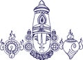 Drawing of Lord Venkateshwara or Balaji vector line art. Editable Design Element