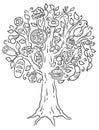 Drawing of lots of ready-made food growing on tree