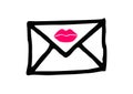 DRAWING OF A LOVE LETTER, ENVELOPE WITH A MARKED KISS Royalty Free Stock Photo