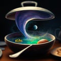 a bowl of soup that is also a portal to another dimension, digital art