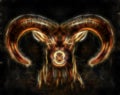 Drawing of male wild sheep with mighty horns, fractal effect.