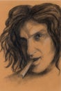 Drawing. The man with the cigar. Royalty Free Stock Photo